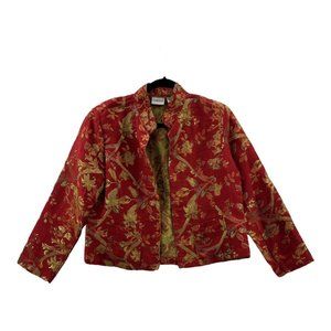 Chico's Womens Open Front Suit Jacket Blazer Multicolor Floral Long Sleeve 1 M/8